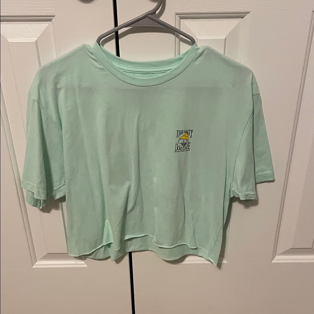 Salty Dog Cafe Women's Mint Green Turtle Graphic Crop Top Medium (Like New)
